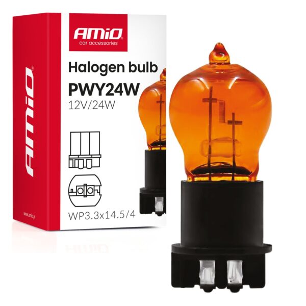 Amio - Λάμπα Αλογόνου PWY24W 12V 24W Amber (Πορτοκαλί) Βάση WP3.3x14.5-4 για Φλας  - 1 τεμ.(04410/AM) 04410