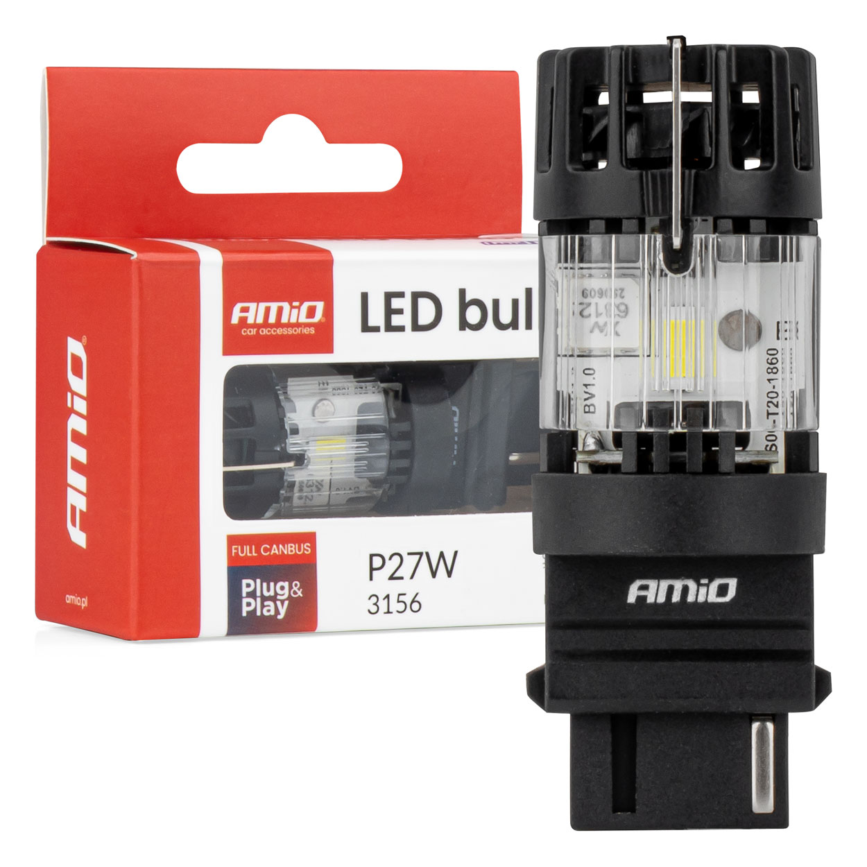 Amio – LED CSP P27W 3156 Καρφωτό 12V 66W 4800lm 6500K Full CANBUS για Όπισθεν & Ισχυρό Φως – 1 Τεμ. (04690/AM) Amio – LED CSP P27W 3156 Καρφωτό 12V 66W 4800lm 6500K Full CANBUS για Όπισθεν & Ισχυρό Φως – 1 Τεμ. (04690/AM) 04690 - Image 1
