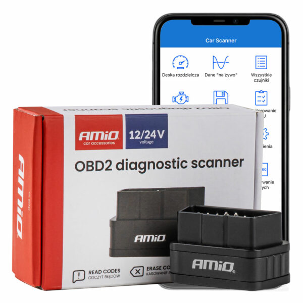 Amio - Διαγνωστικό Αυτοκινήτου OBD 2 τύπου ELM327 Bluetooth PIC25K80 τάση λειτουργίας 12V με ασύρματη σύνδεση για Επιβατικά Αυτοκίνητα - 1 τεμ. (04731/AM) 4731