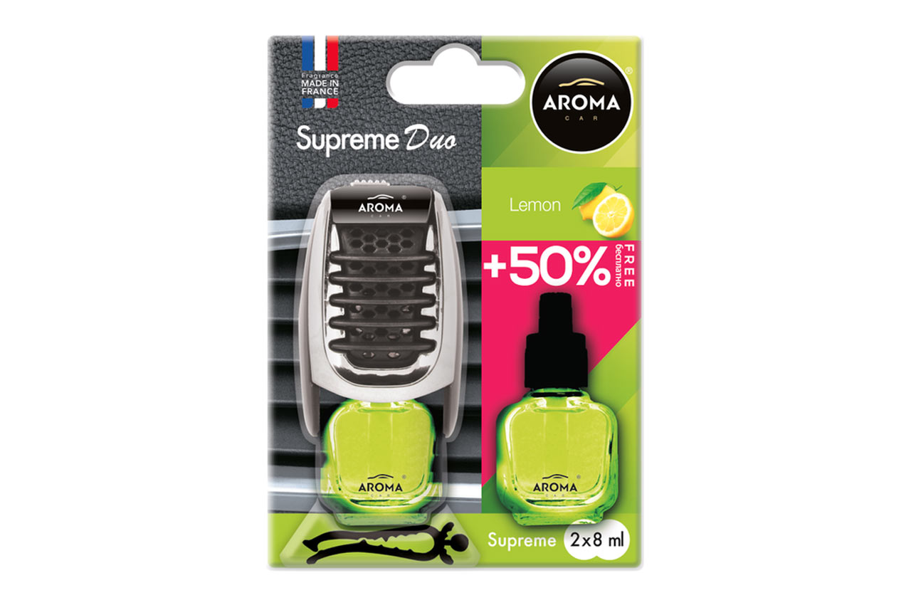 Amio – Αρωματικό Αεραγωγού Aroma Supreme Duo Lemon +50% για Φρεσκάδα & Καθημερινή Χρήση – 1 Τεμ. (A92252/AM) AMiO - Αρωματικό Αεραγωγού Αυτοκινήτου Aroma Supreme Duo Lemon Αεραγωγού με Ρύθμιση Έντασης (+50% Περιεχόμενο) - 1 Τεμ. (A92252/AM) A92252 - Image 1