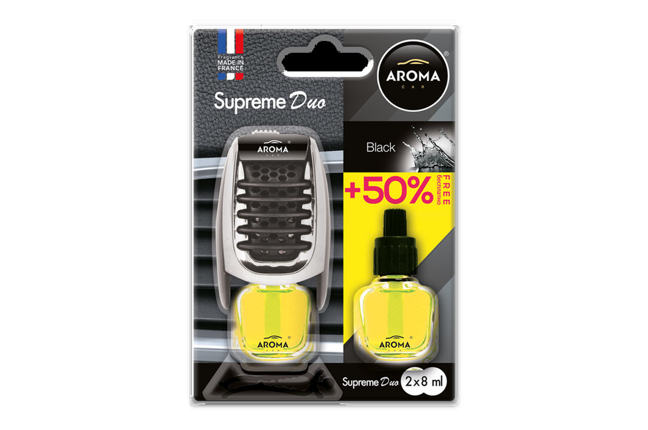 Amio – Αρωματικό Αεραγωγού Aroma Supreme Duo Black +50% για Φρεσκάδα & Καθημερινή Χρήση – 1 Τεμ. (A92259/AM) AMiO - Αρωματικό Αεραγωγού Αυτοκινήτου Aroma Supreme Duo Black Αεραγωγού με Ρύθμιση Έντασης (+50% Περιεχόμενο) - 1 Τεμ. (A92259/AM) A92259 - Image 1