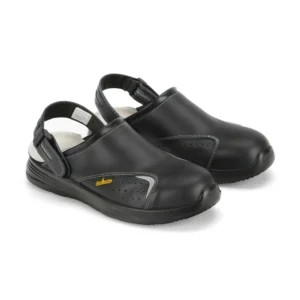 Πιστοποιημένα Παπούτσια Ασφαλείας Εργασίας σε στυλ Σαμπό Basic 2.0 από την Euroroutier σε μέγεθος EU42/UK8 σε Μαύρο Χρώμα με Λευκές Ραφές, Γκρι λεπτομέρεια και Λουράκι Αστραγάλου ERBASIC42