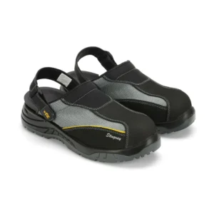 Πιστοποιημένα Παπούτσια Ασφαλείας Εργασίας σε στυλ Σαμπό Stingray από την Euroroutier σε μέγεθος EU42/UK8 σε Μαύρο, Γκρι Χρώμα με Κροκί Λεπτομέρειες και Λουράκι Αστραγάλου ERSTI42