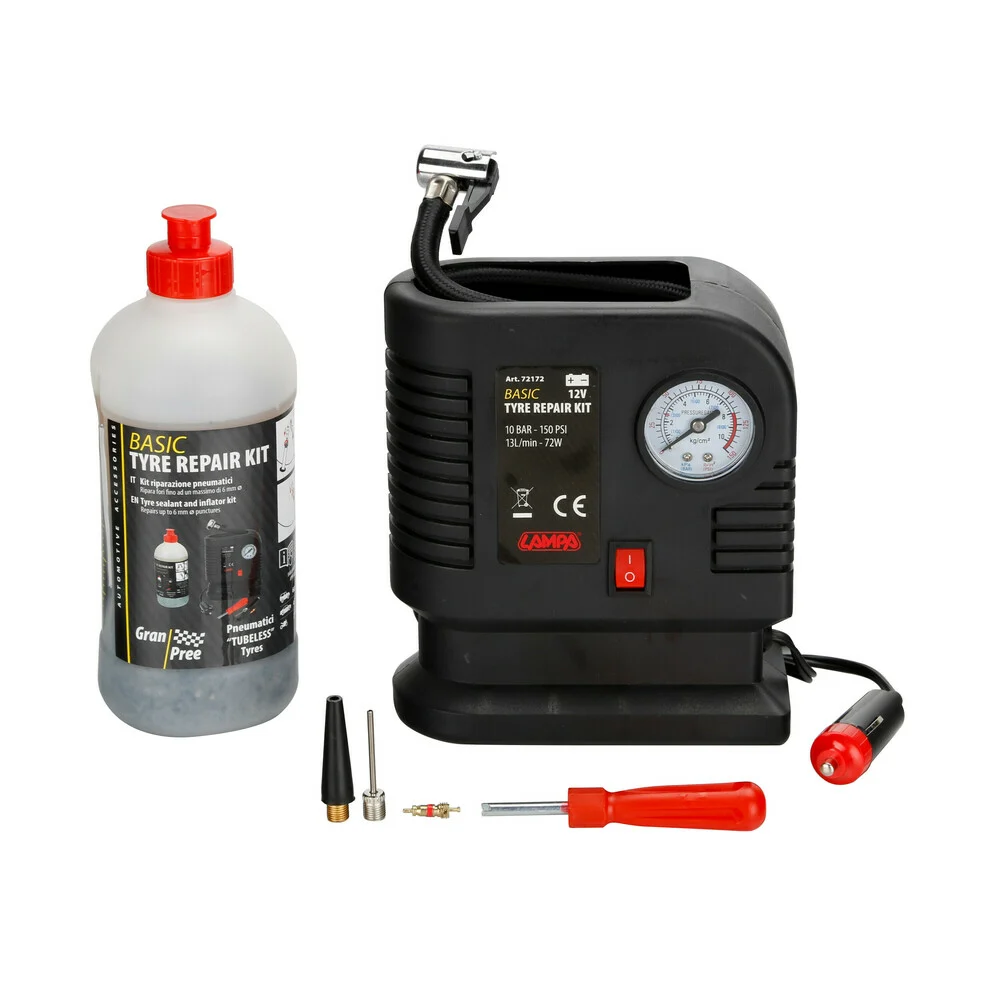 ΚΟΜΠΡΕΣΕΡ ΑΕΡΑ BASIC TYRE REPAIR KIT ΜΕ ΥΓΡΟ ΕΠΙΣΚΕΥΗΣ ΕΛΑΣΤΙΚΩΝ 500ml ΜΕ ΜΑΝΟΜΕΤΡΟ 12V 300cmΚΑΛΩΔΙΟ LAMPA - 1 Tεμ. ΚΟΜΠΡΕΣΕΡ ΑΕΡΑ BASIC TYRE REPAIR KIT ΜΕ ΥΓΡΟ ΕΠΙΣΚΕΥΗΣ ΕΛΑΣΤΙΚΩΝ 500ml ΜΕ ΜΑΝΟΜΕΤΡΟ 12V 300cmΚΑΛΩΔΙΟ LAMPA - 1 Tεμ. 72172 - Image 1