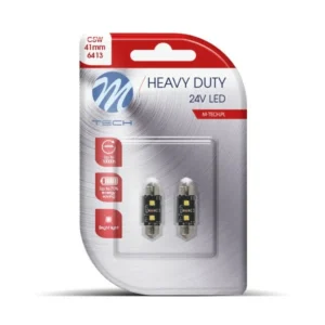 ΛΑΜΠΑΚΙΑ ΠΛΑΦΟΝΙΕΡΑΣ C5W 24V SV8,5 41mm 2xHP LED ΛΕΥΚΟ HEAVY DUTY BLISTER M-TECH - 2 Τεμ. LB9814W