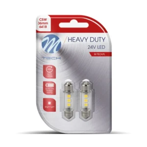 ΛΑΜΠΑΚΙΑ ΠΛΑΦΟΝΙΕΡΑΣ C5W 24V SV8,5 36mm 3xSMD2835 LED ΛΕΥΚΟ HEAVY DUTY BLISTER M-TECH - 2 Τεμ. LB990W
