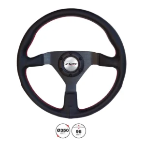 ΤΙΜΟΝΙ NOB ΔΕΡΜΑΤΙΝΟ ΤΡΙΑΚΤΙΝΟ ΜΑΥΡΟ ΜΕ ΚΟΚΚΙΝΗ ΡΑΦΗ ΔΙΑΜΕΤΡΟΣ 350mm ΠΑΧΟΣ 98mm SIMONI RACING - 1 TEM NOB