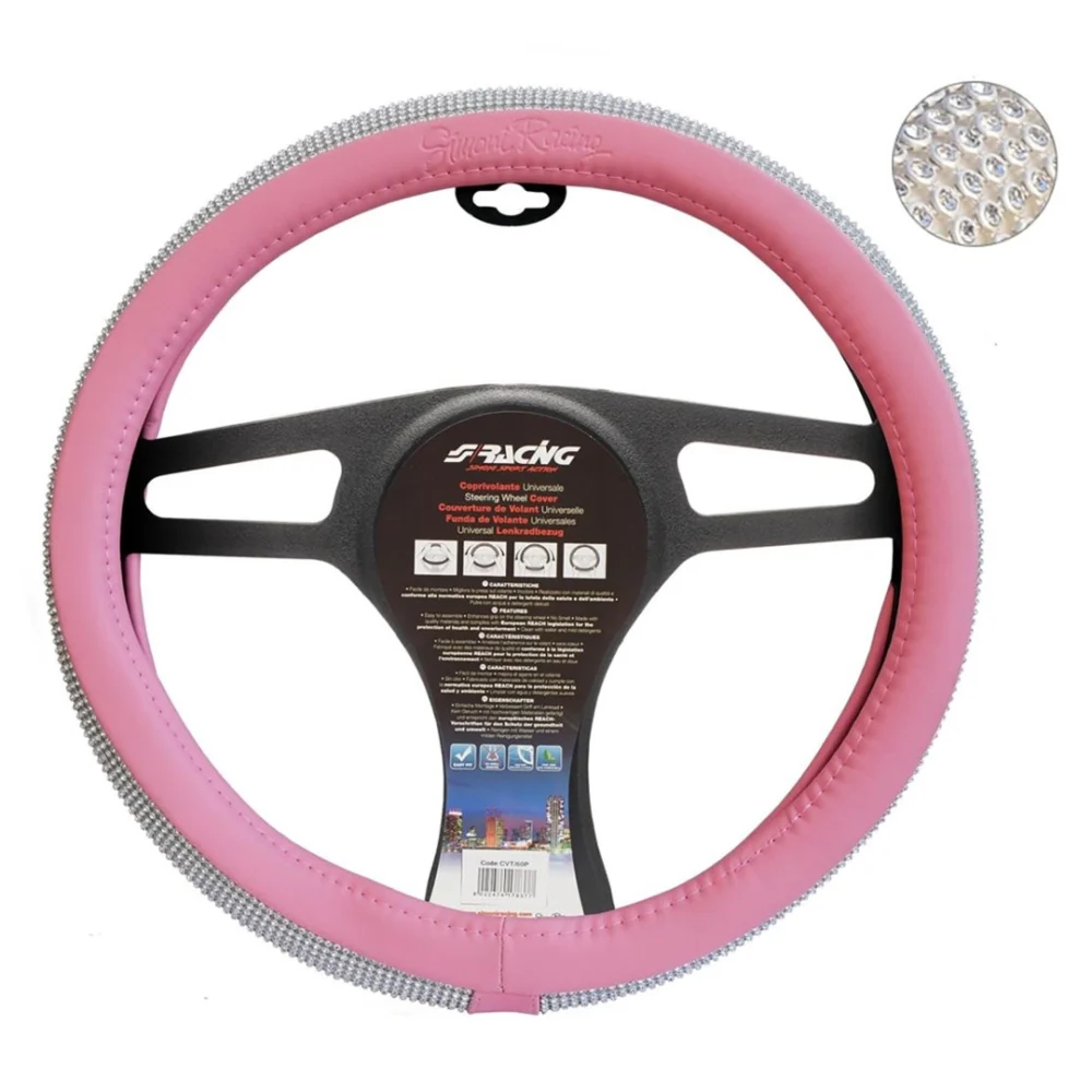 ΚΑΛΥΜΜΑ ΤΙΜΟΝΙΟΥ PINK AND DIAMONDS ΡΟΖ ΜΕ ΣΤΡΑΣ ΟΙΚΟΛΟΓΙΚΟ ΔΕΡΜΑ 37-39cm ΚΑΛΥΜΜΑ ΤΙΜΟΝΙΟΥ PINK AND DIAMONDS ΡΟΖ ΜΕ ΣΤΡΑΣ ΟΙΚΟΛΟΓΙΚΟ ΔΕΡΜΑ 37-39cm CVT/60P - Image 1