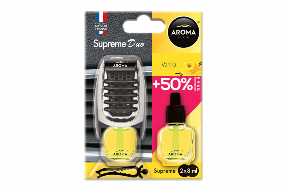 ΑΡΩΜΑΤΙΚΟ ΑΕΡΑΓΩΓΟΥ AROMA SUPREME DUO +50% ΒΑΝΙΛΙΑ AMIO - 1 ΤΕΜ. ΑΡΩΜΑΤΙΚΟ ΑΕΡΑΓΩΓΟΥ AROMA SUPREME DUO +50% ΒΑΝΙΛΙΑ AMIO - 1 ΤΕΜ. A92251 - Image 1