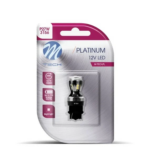 P27W 3156 12/24V W2.5x16d 3 P27W 3156 12/24V W2.5x16d 3,3W 14xSMD LED ΛΕΥΚΟ CANBUS BLISTER M-TECH - 1ΤΕΜ. LB824W-01B - Image 1