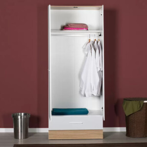 Ντουλάπα ρούχων Base Megapap δίφυλλη με συρτάρια σε χρώμα λευκό - sonoma 80x52x198εκ. - Image 2