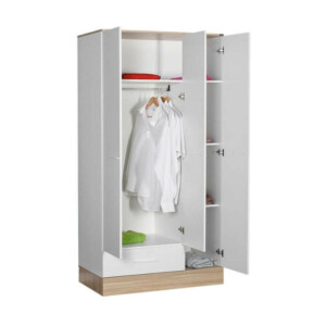 Ντουλάπα ρούχων Base Megapap τρίφυλλη με συρτάρια χρώμα λευκό - sonoma 103x52x198εκ. - Image 3