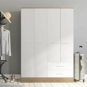 Ντουλάπα ρούχων Base Megapap τετράφυλλη με συρτάρια χρώμα λευκό - sonoma 137x52x198εκ. - Image 3