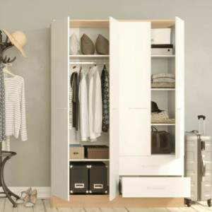 Ντουλάπα ρούχων Base Megapap τετράφυλλη με συρτάρια χρώμα λευκό - sonoma 137x52x198εκ. - Image 4