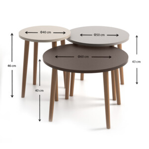 Τραπεζάκι σαλονιού  σετ 3 τμχ Roma Megapap χρώμα κρεμ - cappuccino - καφέ - Image 4