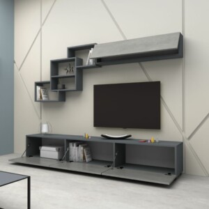 Σύνθεση τηλεόρασης Free Megapap χρώμα ανθρακί - γκρι σκυροδέματος 210x35x38εκ. - Image 2