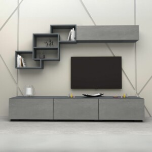 Σύνθεση τηλεόρασης Free Megapap χρώμα ανθρακί - γκρι σκυροδέματος 210x35x38εκ. - Image 3