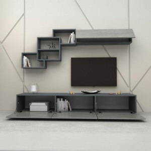 Σύνθεση τηλεόρασης Free Megapap χρώμα ανθρακί - γκρι σκυροδέματος 210x35x38εκ. - Image 4