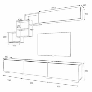 Σύνθεση τηλεόρασης Free Megapap χρώμα ανθρακί - γκρι σκυροδέματος 210x35x38εκ. - Image 5