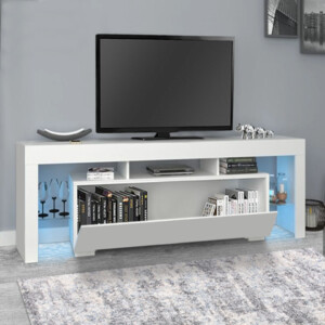 Έπιπλο τηλεόρασης Stilo Megapap με φωτισμό LED χρώμα λευκό 150x37x52εκ. - Image 2