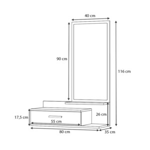 Έπιπλο εισόδου - τουαλέτα Joy Megapap με καθρέφτη χρώμα ανθρακί - λευκό 80x35x116εκ. - Image 4
