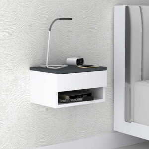 Κομοδίνο επιτοίχιο Mary Megapap χρώμα ανθρακί - λευκό 40x30x23εκ.