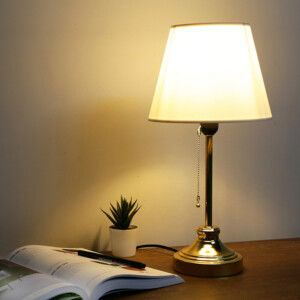 Φωτιστικό επιτραπέζιο Harrison Megapap ύφασμα/μέταλλο/Mdf χρώμα λευκό/χρυσό 22x17x45εκ. - Image 2