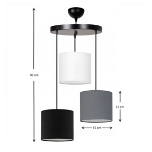 Φωτιστικό οροφής Rosie Megapap υφασμάτινο τρίφωτο χρώμα γκρι/μαύρο 15x15x90εκ. - Image 3