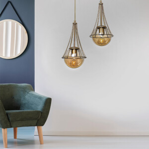 Φωτιστικό οροφής Chavi Megapap E27 μεταλλικό δίφωτο χρώμα χρυσό 40x40x80εκ. - Image 2