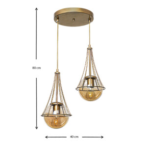 Φωτιστικό οροφής Chavi Megapap E27 μεταλλικό δίφωτο χρώμα χρυσό 40x40x80εκ. - Image 3