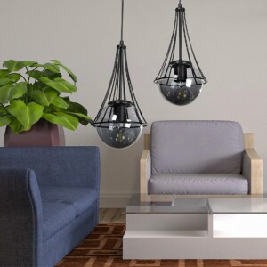 Φωτιστικό οροφής Chavi Megapap E27 μεταλλικό δίφωτο χρώμα μαύρο 40x40x80εκ. - Image 2