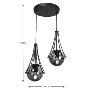 Φωτιστικό οροφής Chavi Megapap E27 μεταλλικό δίφωτο χρώμα μαύρο 40x40x80εκ. - Image 3