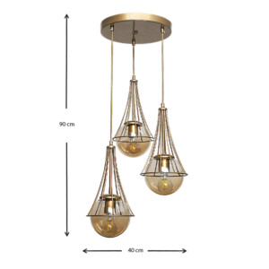 Φωτιστικό οροφής Chavi Megapap E27 μεταλλικό τρίφωτο χρωμα χρυσό 40x40x90εκ. - Image 3