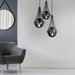 Φωτιστικό οροφής Chavi Megapap E27 μεταλλικό τρίφωτο χρωμα μαύρο 40x40x90εκ. - Image 2