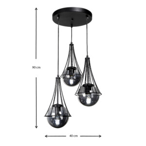 Φωτιστικό οροφής Chavi Megapap E27 μεταλλικό τρίφωτο χρωμα μαύρο 40x40x90εκ. - Image 3