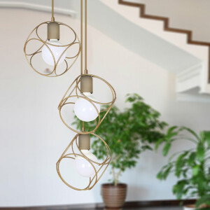 Φωτιστικό οροφής Lusita Megapap E27 μεταλλικό τρίφωτο χρώμα χρυσό 35x35x90εκ. - Image 2