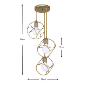 Φωτιστικό οροφής Lusita Megapap E27 μεταλλικό τρίφωτο χρώμα χρυσό 35x35x90εκ. - Image 3