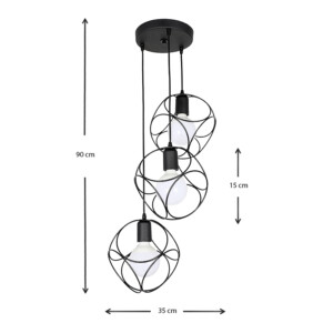 Φωτιστικό οροφής Lusita Megapap E27 μεταλλικό τρίφωτο χρώμα μαύρο 35x35x90εκ. - Image 3