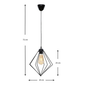 Φωτιστικό οροφής Nura Megapap E27 μεταλλικό μονόφωτο χρώμα μαύρο 24x24x72εκ. - Image 3