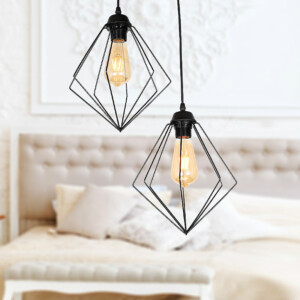 Φωτιστικό οροφής Nura Megapap E27 μεταλλικό δίφωτο χρώμα μαύρο 40x40x70εκ. - Image 2