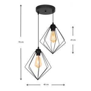 Φωτιστικό οροφής Nura Megapap E27 μεταλλικό δίφωτο χρώμα μαύρο 40x40x70εκ. - Image 3