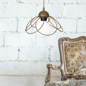 Φωτιστικό οροφής Zufash Megapap E14 μεταλλικό μονόφωτο χρώμα χρυσό 25x25x60εκ. - Image 2