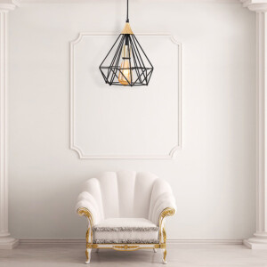 Φωτιστικό οροφής Hideki Megapap E27 μεταλλικό μονόφωτο χρώμα μαύρο 22x22x80εκ. - Image 2