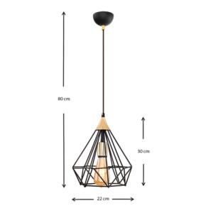 Φωτιστικό οροφής Hideki Megapap E27 μεταλλικό μονόφωτο χρώμα μαύρο 22x22x80εκ. - Image 3