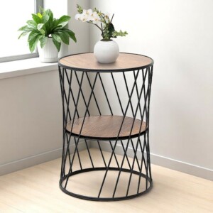 Βοηθητικό τραπεζάκι Jaspin Megapap μεταλλικό - Mdf χρώμα μαύρο - καρυδί 32x32x44εκ. - Image 2