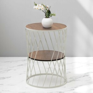 Τραπεζάκι βοηθητικό Jaspin Megapap μεταλλικό - Mdf χρώμα λευκό - καρυδί 32x32x44εκ. - Image 2