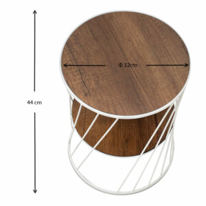 Τραπεζάκι βοηθητικό Jaspin Megapap μεταλλικό - Mdf χρώμα λευκό - καρυδί 32x32x44εκ. - Image 4