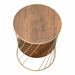 Τραπεζάκι βοηθητικό Jaspin Megapap μεταλλικό - Mdf χρώμα χρυσό - καρυδί 32x32x44εκ. - Image 3