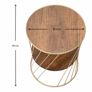 Τραπεζάκι βοηθητικό Jaspin Megapap μεταλλικό - Mdf χρώμα χρυσό - καρυδί 32x32x44εκ. - Image 4