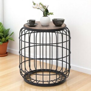 Σκαμπώ - τραπεζάκι βοηθητικό Muller Megapap μεταλλικό - Mdf χρώμα μαύρο - καρυδί 35x35x47εκ. - Image 2